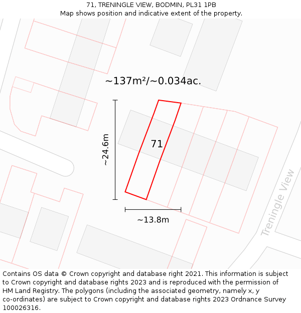 71, TRENINGLE VIEW, BODMIN, PL31 1PB: Plot and title map