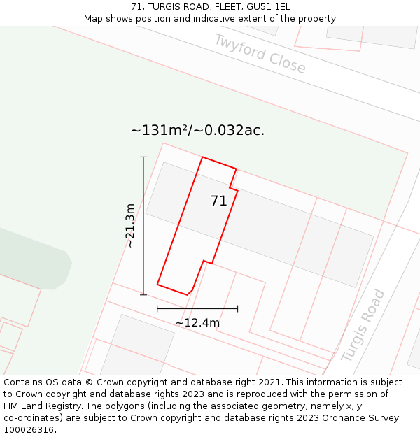 71, TURGIS ROAD, FLEET, GU51 1EL: Plot and title map