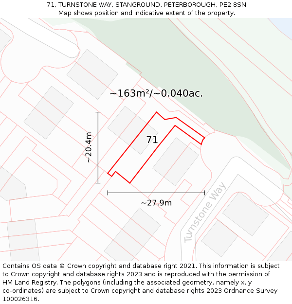 71, TURNSTONE WAY, STANGROUND, PETERBOROUGH, PE2 8SN: Plot and title map