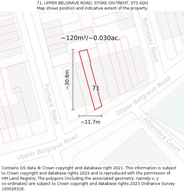 71, UPPER BELGRAVE ROAD, STOKE-ON-TRENT, ST3 4QN: Plot and title map