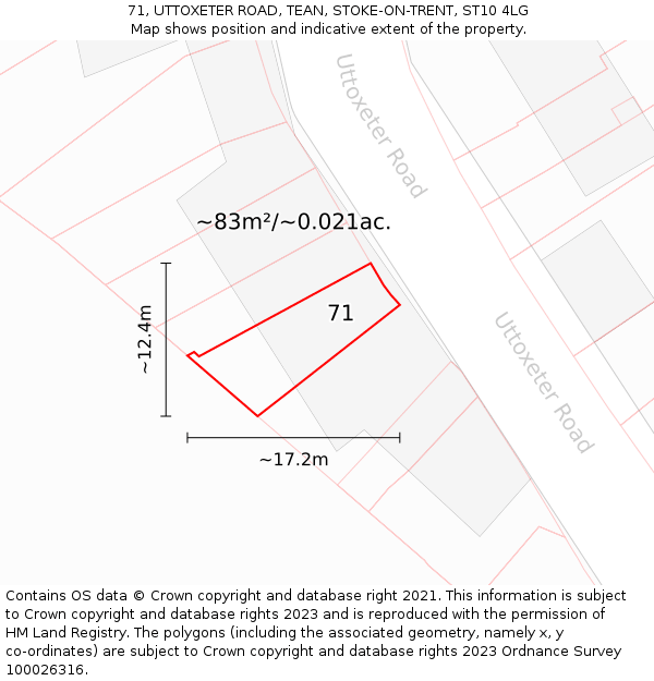 71, UTTOXETER ROAD, TEAN, STOKE-ON-TRENT, ST10 4LG: Plot and title map