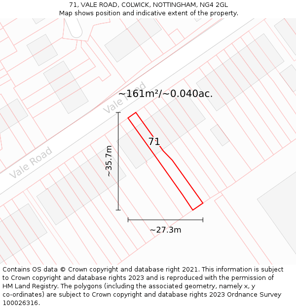 71, VALE ROAD, COLWICK, NOTTINGHAM, NG4 2GL: Plot and title map