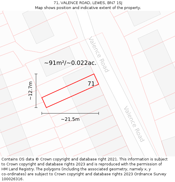 71, VALENCE ROAD, LEWES, BN7 1SJ: Plot and title map
