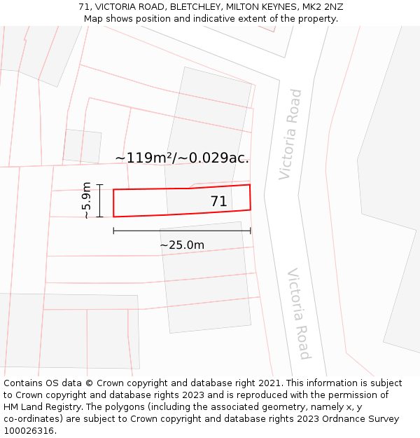 71, VICTORIA ROAD, BLETCHLEY, MILTON KEYNES, MK2 2NZ: Plot and title map