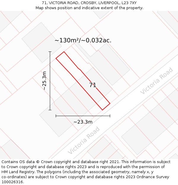 71, VICTORIA ROAD, CROSBY, LIVERPOOL, L23 7XY: Plot and title map