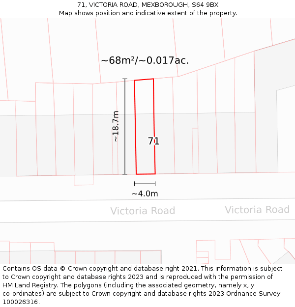 71, VICTORIA ROAD, MEXBOROUGH, S64 9BX: Plot and title map