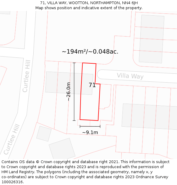71, VILLA WAY, WOOTTON, NORTHAMPTON, NN4 6JH: Plot and title map