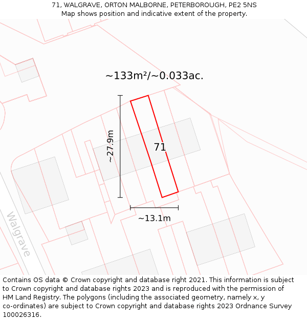 71, WALGRAVE, ORTON MALBORNE, PETERBOROUGH, PE2 5NS: Plot and title map