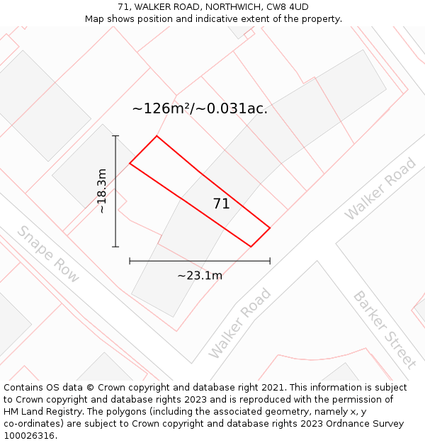 71, WALKER ROAD, NORTHWICH, CW8 4UD: Plot and title map