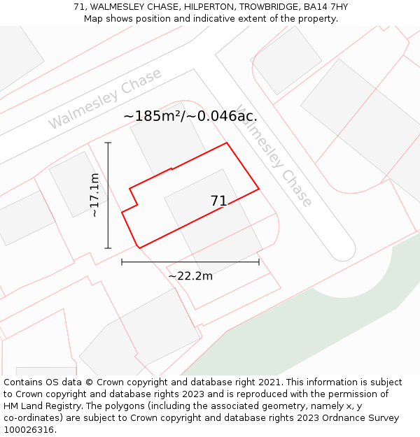 71, WALMESLEY CHASE, HILPERTON, TROWBRIDGE, BA14 7HY: Plot and title map
