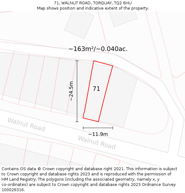71, WALNUT ROAD, TORQUAY, TQ2 6HU: Plot and title map