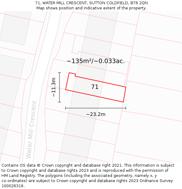 71, WATER MILL CRESCENT, SUTTON COLDFIELD, B76 2QN: Plot and title map