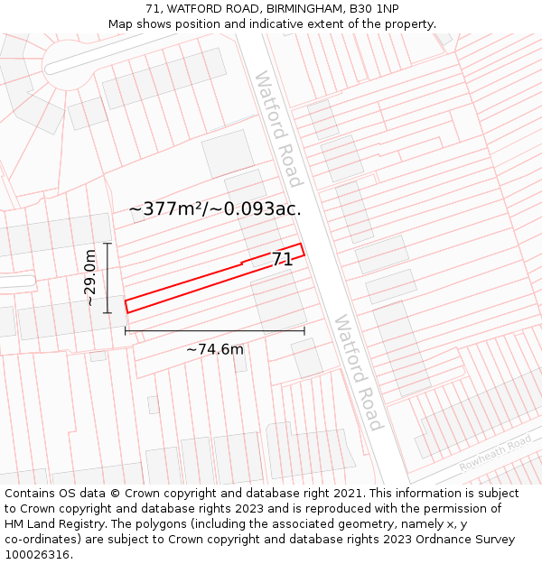 71, WATFORD ROAD, BIRMINGHAM, B30 1NP: Plot and title map