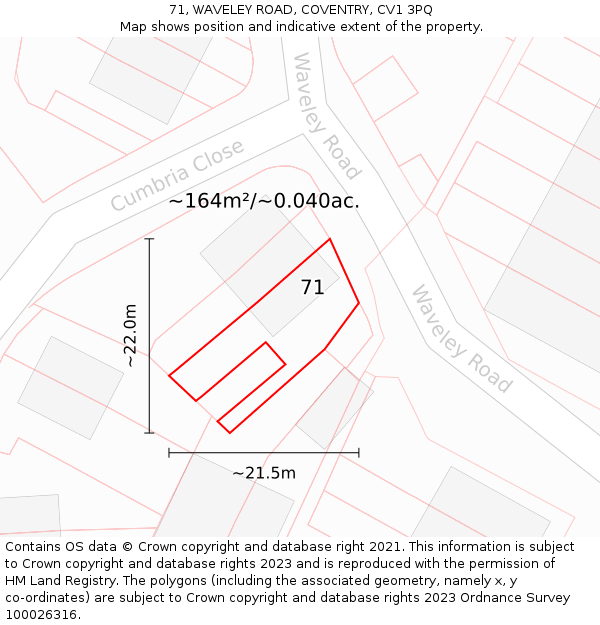 71, WAVELEY ROAD, COVENTRY, CV1 3PQ: Plot and title map