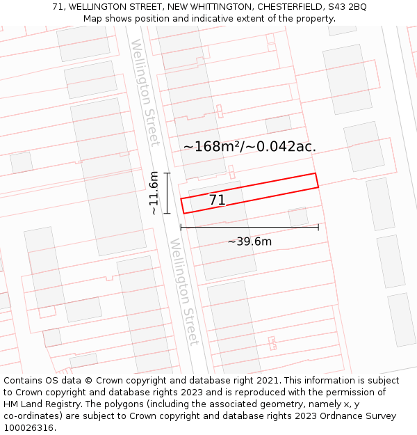 71, WELLINGTON STREET, NEW WHITTINGTON, CHESTERFIELD, S43 2BQ: Plot and title map