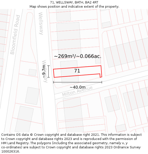 71, WELLSWAY, BATH, BA2 4RT: Plot and title map