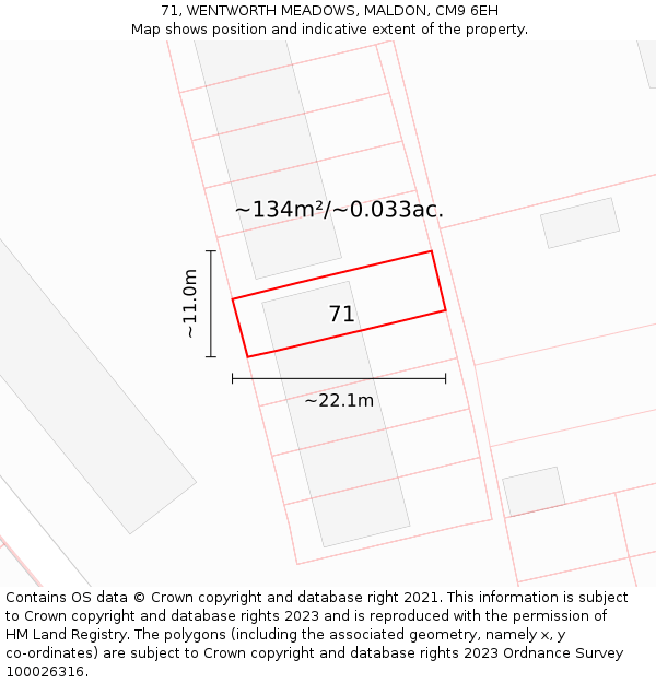 71, WENTWORTH MEADOWS, MALDON, CM9 6EH: Plot and title map