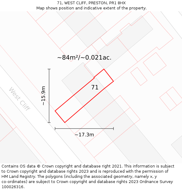 71, WEST CLIFF, PRESTON, PR1 8HX: Plot and title map