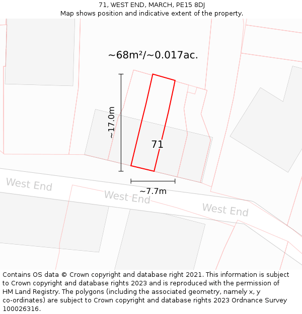 71, WEST END, MARCH, PE15 8DJ: Plot and title map