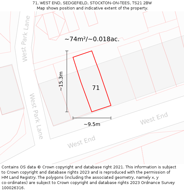 71, WEST END, SEDGEFIELD, STOCKTON-ON-TEES, TS21 2BW: Plot and title map