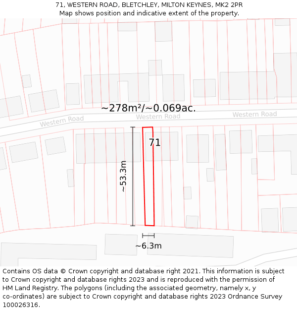 71, WESTERN ROAD, BLETCHLEY, MILTON KEYNES, MK2 2PR: Plot and title map
