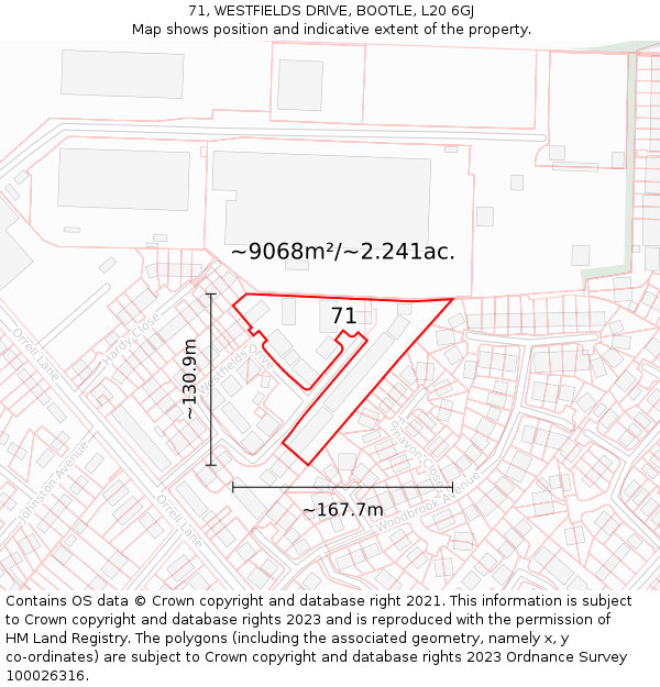 71, WESTFIELDS DRIVE, BOOTLE, L20 6GJ: Plot and title map