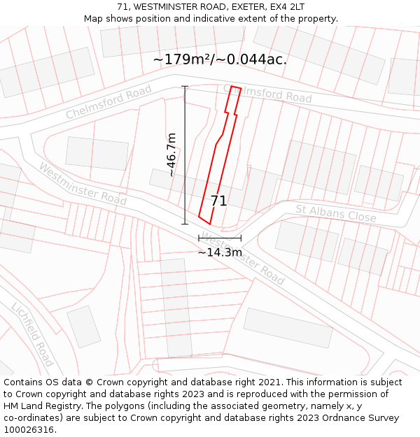 71, WESTMINSTER ROAD, EXETER, EX4 2LT: Plot and title map