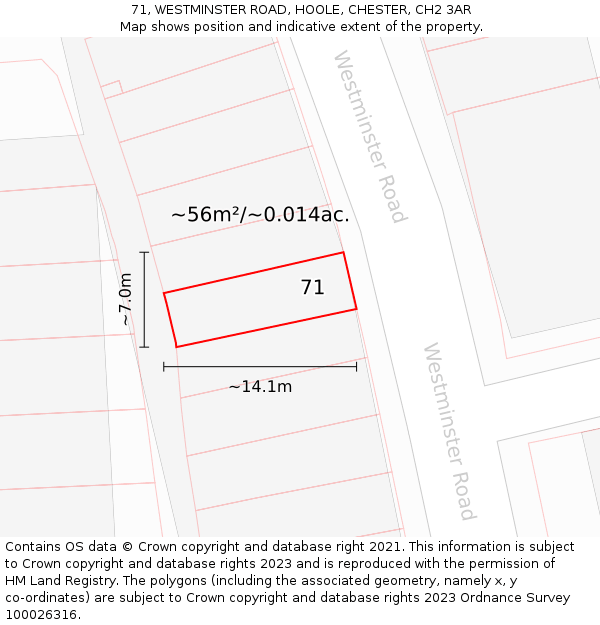71, WESTMINSTER ROAD, HOOLE, CHESTER, CH2 3AR: Plot and title map