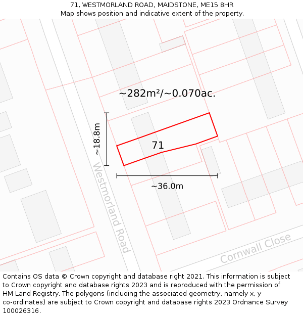 71, WESTMORLAND ROAD, MAIDSTONE, ME15 8HR: Plot and title map