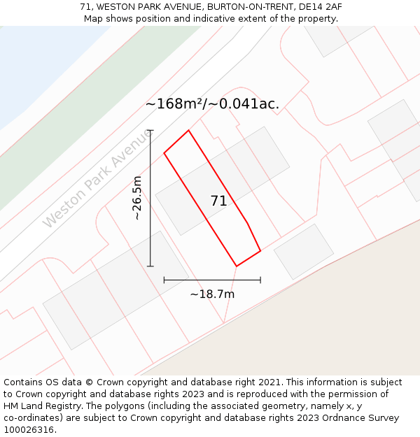 71, WESTON PARK AVENUE, BURTON-ON-TRENT, DE14 2AF: Plot and title map