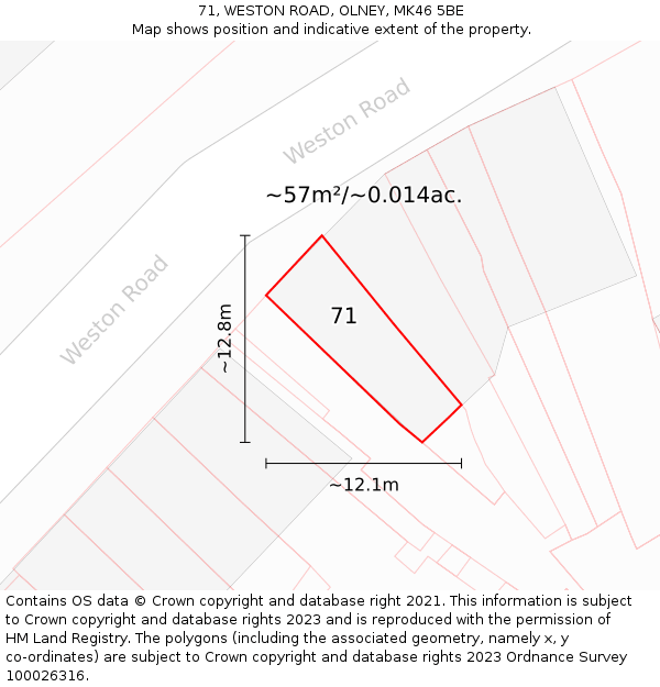 71, WESTON ROAD, OLNEY, MK46 5BE: Plot and title map