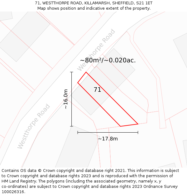 71, WESTTHORPE ROAD, KILLAMARSH, SHEFFIELD, S21 1ET: Plot and title map