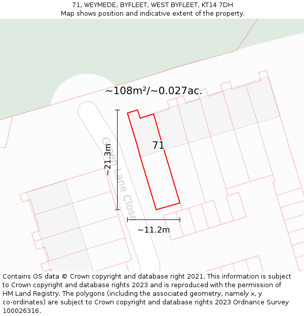 71, WEYMEDE, BYFLEET, WEST BYFLEET, KT14 7DH: Plot and title map