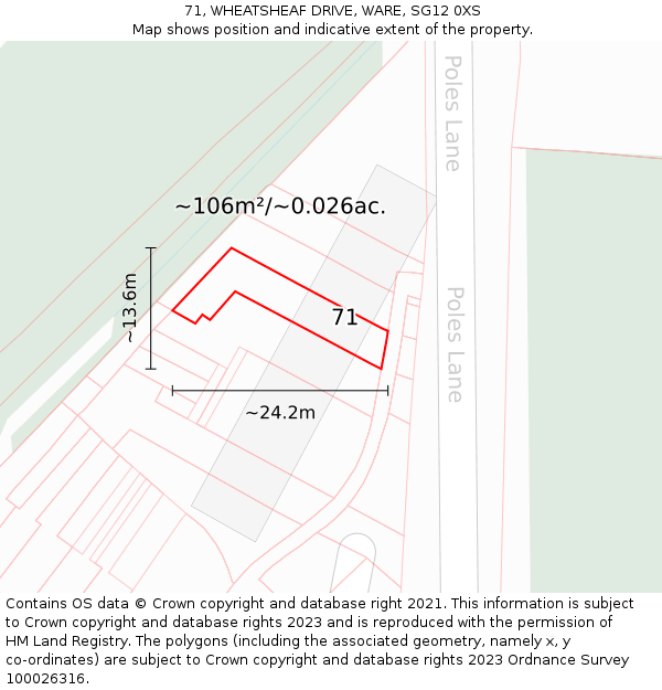 71, WHEATSHEAF DRIVE, WARE, SG12 0XS: Plot and title map
