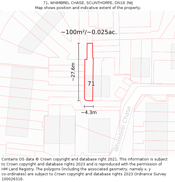 71, WHIMBREL CHASE, SCUNTHORPE, DN16 3WJ: Plot and title map