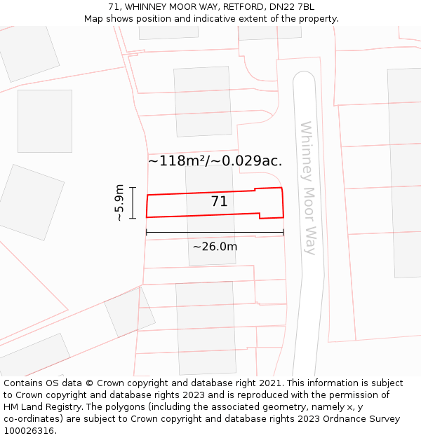 71, WHINNEY MOOR WAY, RETFORD, DN22 7BL: Plot and title map