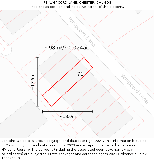 71, WHIPCORD LANE, CHESTER, CH1 4DG: Plot and title map