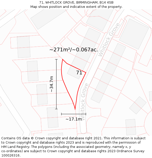 71, WHITLOCK GROVE, BIRMINGHAM, B14 4SB: Plot and title map