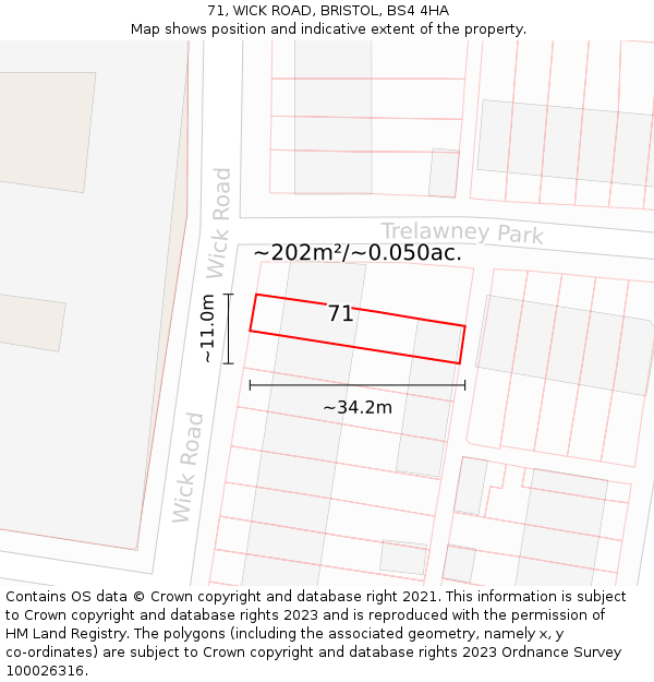 71, WICK ROAD, BRISTOL, BS4 4HA: Plot and title map
