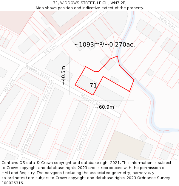 71, WIDDOWS STREET, LEIGH, WN7 2BJ: Plot and title map