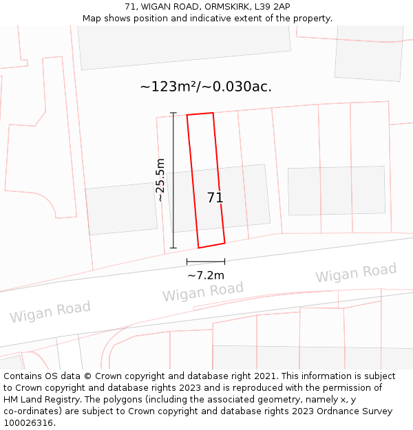 71, WIGAN ROAD, ORMSKIRK, L39 2AP: Plot and title map