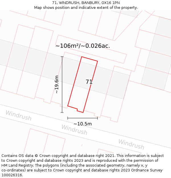 71, WINDRUSH, BANBURY, OX16 1PN: Plot and title map