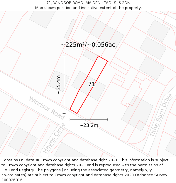 71, WINDSOR ROAD, MAIDENHEAD, SL6 2DN: Plot and title map