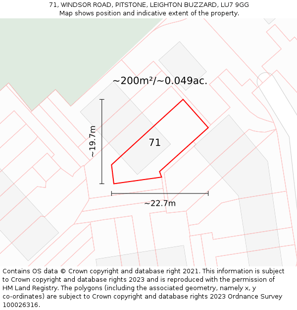 71, WINDSOR ROAD, PITSTONE, LEIGHTON BUZZARD, LU7 9GG: Plot and title map