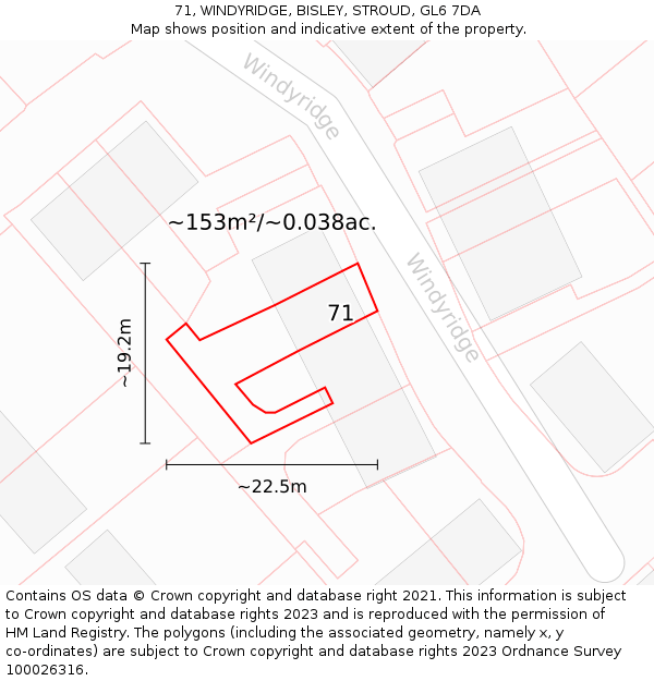 71, WINDYRIDGE, BISLEY, STROUD, GL6 7DA: Plot and title map