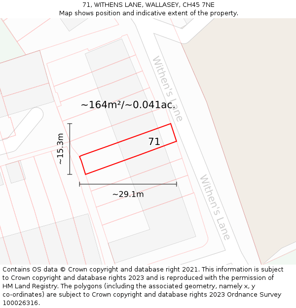 71, WITHENS LANE, WALLASEY, CH45 7NE: Plot and title map