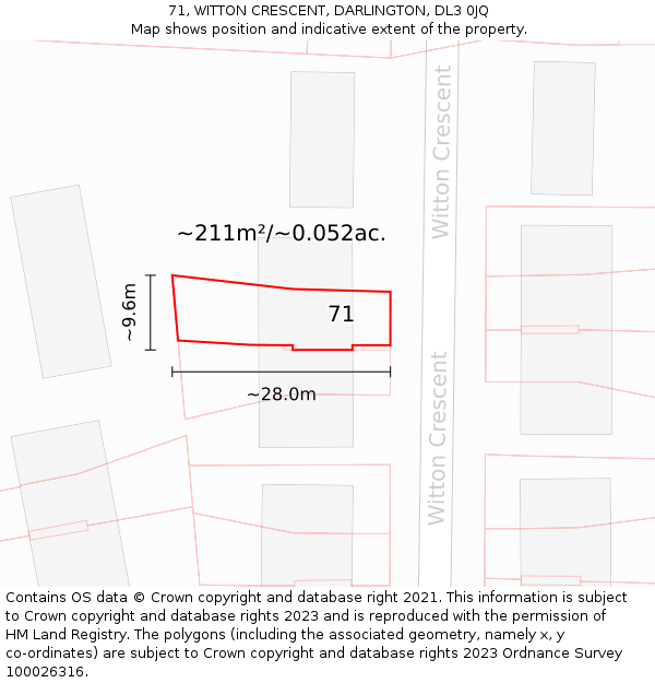 71, WITTON CRESCENT, DARLINGTON, DL3 0JQ: Plot and title map