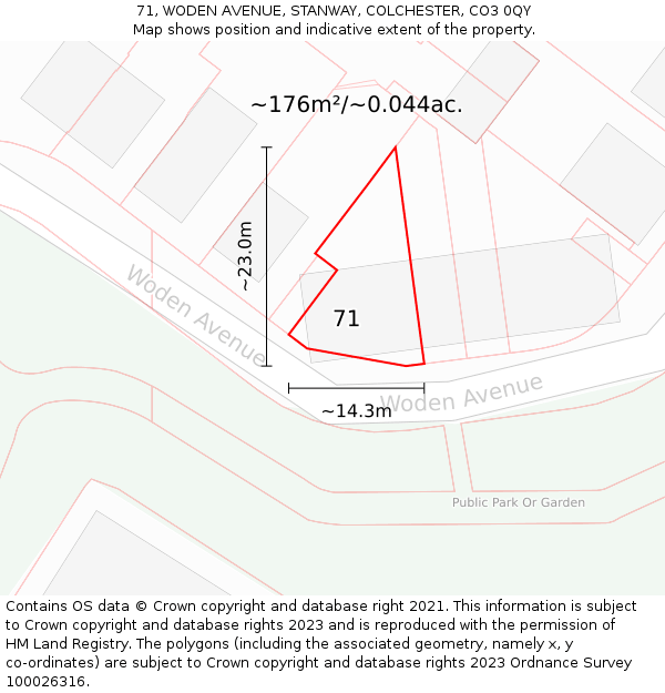 71, WODEN AVENUE, STANWAY, COLCHESTER, CO3 0QY: Plot and title map