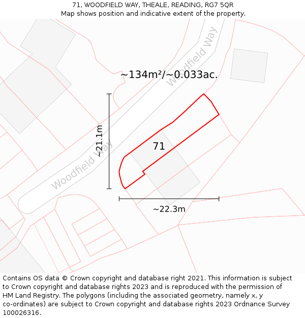 71, WOODFIELD WAY, THEALE, READING, RG7 5QR: Plot and title map