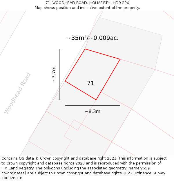 71, WOODHEAD ROAD, HOLMFIRTH, HD9 2PX: Plot and title map